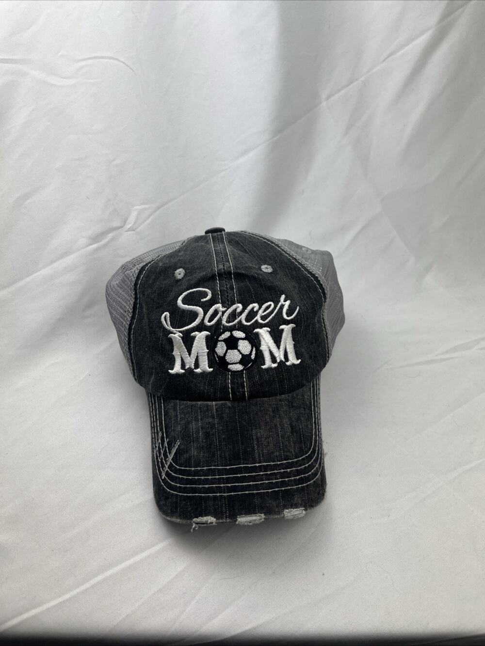 Soccer Mom Trucker Hat Gray Distressed Vintage Mesh Back Snapback Baseball Cap